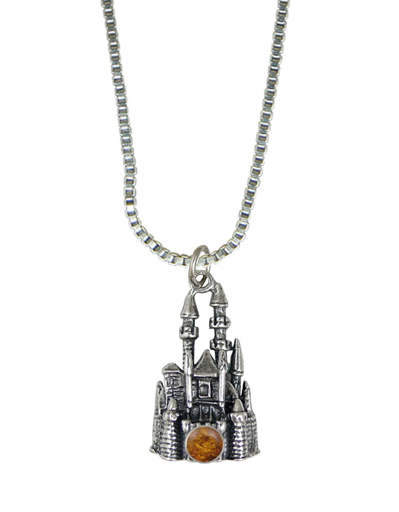 Sterling Silver 3D Queen's Castle Charm With Amber